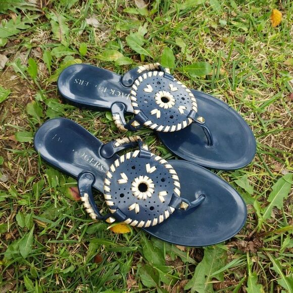 Jack Rogers Womens Georgica Jelly Sandals Slide Size 7 Beachy Vacation Navy Blue - Picture 3 of 12